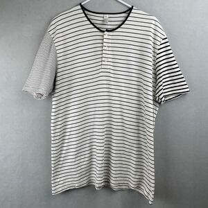 American Apparel Cream Black Striped Henley S/S Shirt Combed Cotton USA Made M